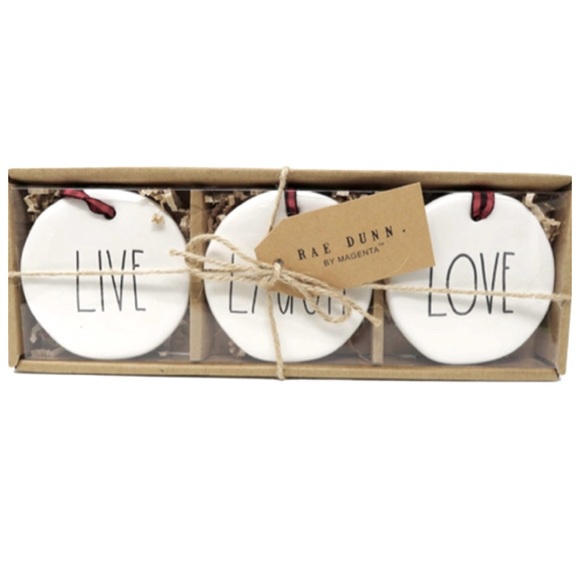 Rae Dunn Christmas Holiday Ornaments - Set of 3 (Live Laugh Love)